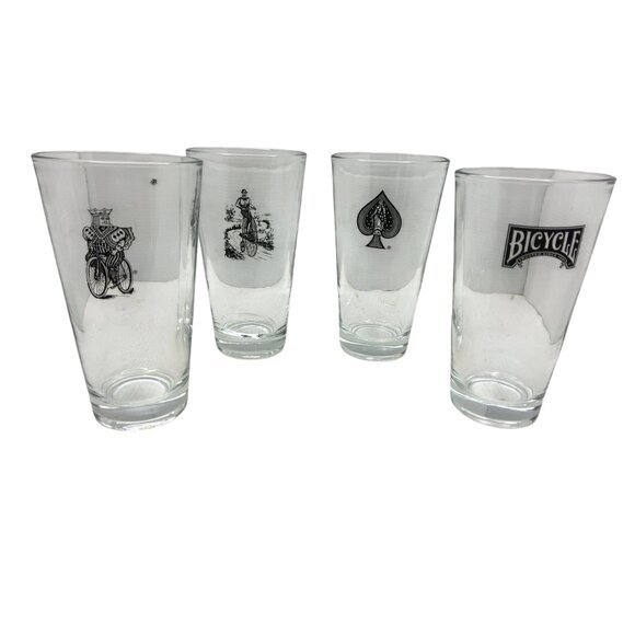 Vintage set of 4 Bicycle Cards Poker Night Beer Glasses - Picture 3 of 10